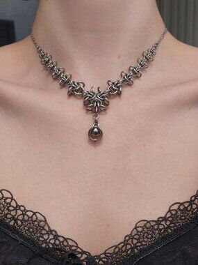 Gothic silver necklace with a small silver chain